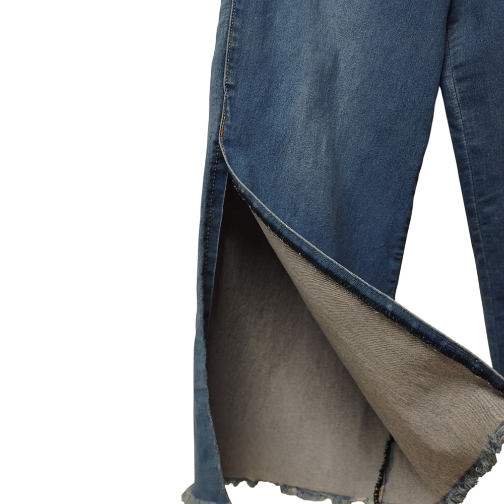 Machine Pour Neuf Mode Wide Leg Jeans Blue Denim Side Slit Raw Hem Size 10/12 - Picture 6 of 12